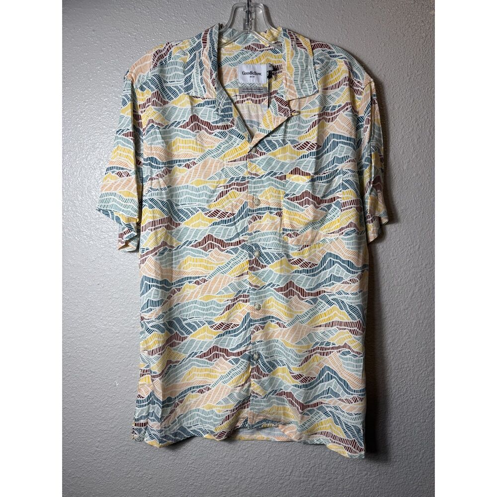 Goodfellow & Co Abstract Wave Print Camp Collar Short Sleeve Button Up Size M